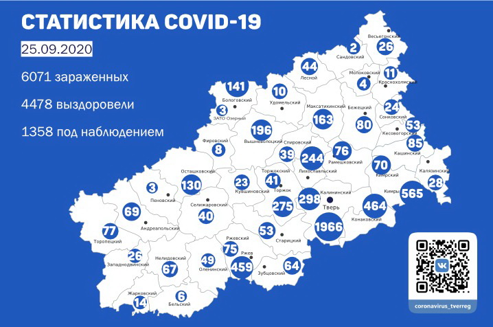 Карта распространения коронавируса в Тверской области