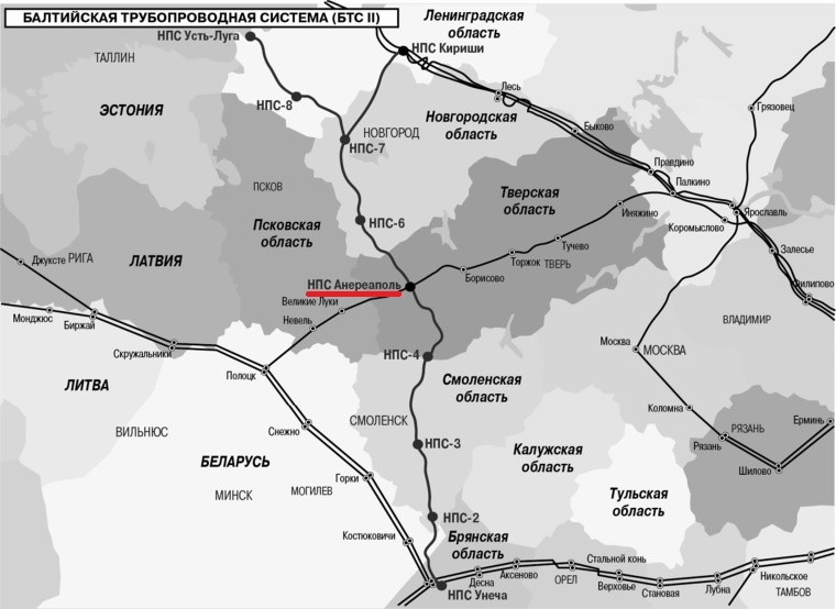 Карта с маршрутом атакованного нефтепровода системы БТС II